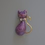 Brooch Pendant Cat Purple Pearlized Enamel with Rhinestones, Gold-Tone Metal 25x39mm