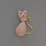 Brooch Pendant Cat Pink Pearlescent Enamel with Rhinestones, Crystals, Golden Metal 25x39mm