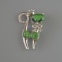 Brooch Pendant Cat Green Cat's Eye, green crystals, pink and white rhinestones, silver metal 28x43mm