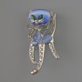 Brooch Pendant Cat with Blue Cat's Eye, green crystals, pink and white rhinestones, silver metal 25x55mm