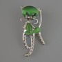 Brooch Pendant Cat green Cat's Eye, green crystals, pink and white rhinestones, silver metal 25x55mm