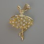 Brooch 'Ballerina' with white and pink rhinestones, golden metal 39x54mm