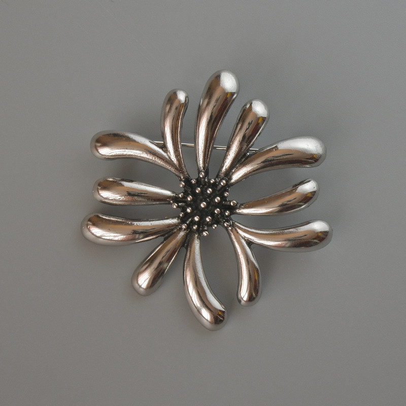Brooch Pendant Flower Silver Metal 49x50mm