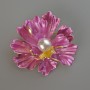Brooch-Pendant Flower Pink Matte Enamel and White Bead, Gold-tone Metal 46x43mm
