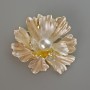 Brooch Pendant Flower White Matte Enamel and White Bead, Gold-tone Metal 46x43mm