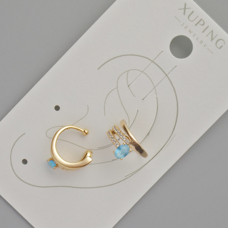 Cafe Xuping with blue crystal and white rhinestones, diameter 11.5×5.5 mm, 18K gold plating