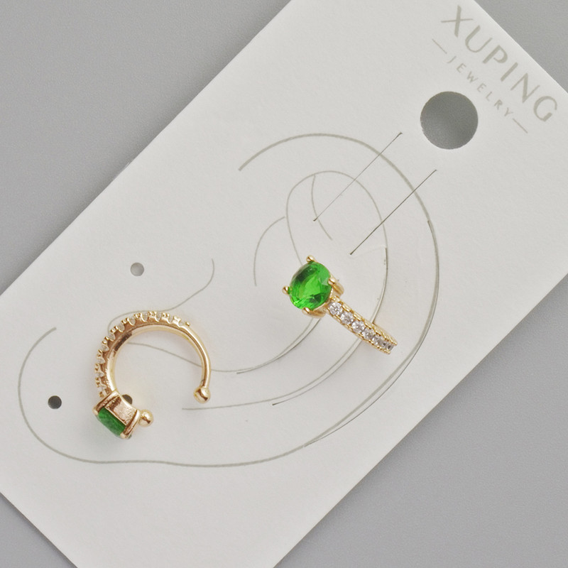 Xuping Kaff with Green Crystal and White Rhinestones, diameter 13×5mm± 18K Gold Plating