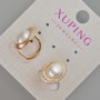 Xuping Earrings with White Rhinestones and Mallorca Pearl Bead, 15x10mm diameter, 18K Gold Plating