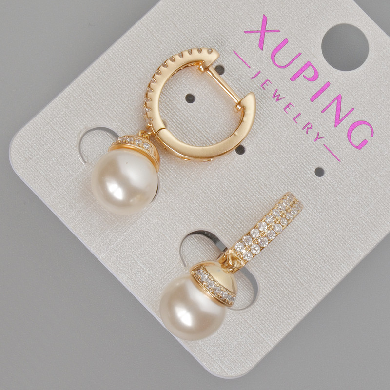 Xuping Earrings with White Crystals and Mallorca Pearl, diameter 9mm±, length 27mm±, 18K Gold Plating