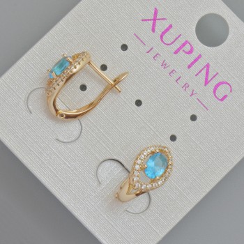Earrings by Xuping with Blue Crystal and White Rhinestones, 14x7 mm diameter ± 18K Gold Plating