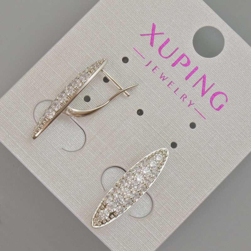 Xuping Earrings with White Rhinestones, 23×6 mm ± Rhodium