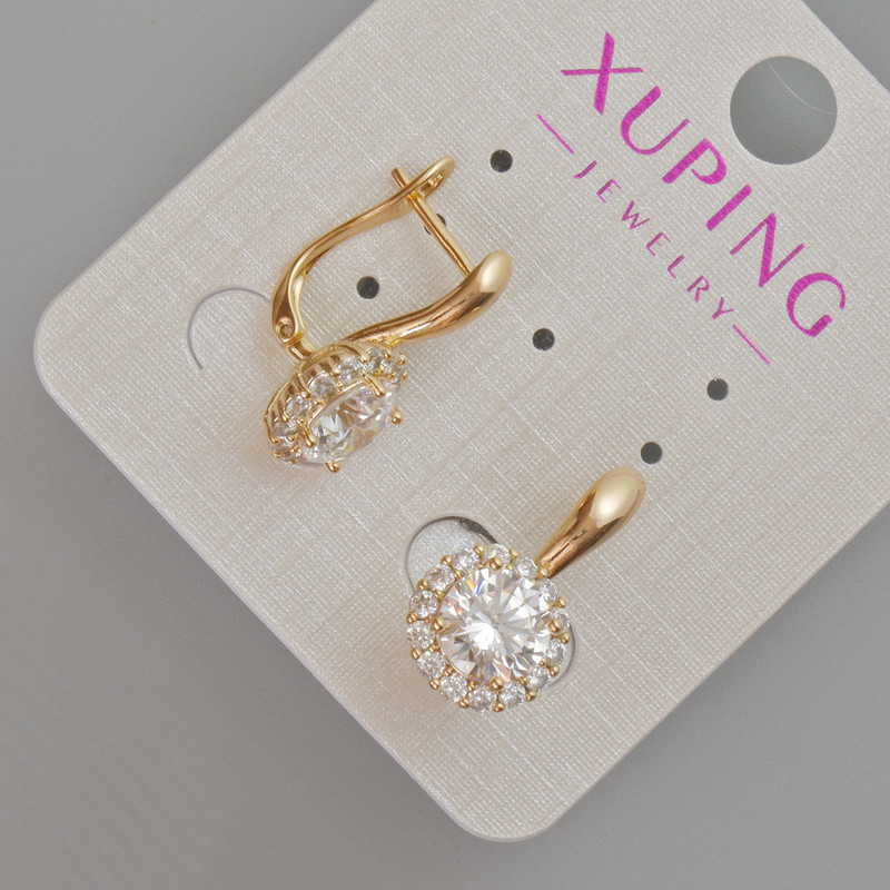 Xuping Earrings with White Crystal and Rhinestones, 19x10 mm diameter ± 18K Gold Plated