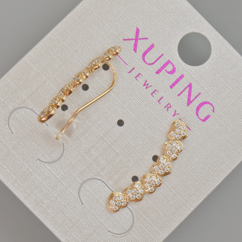 Xuping Earrings "Hearts" with White Crystals, 22×4 mm ± diameter, without clasp, 18K Gold Plating