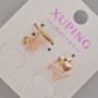 Xuping Stud Earrings "Kitten" with White Crystals, 12×10 mm diameter ± 18K Gold Plating