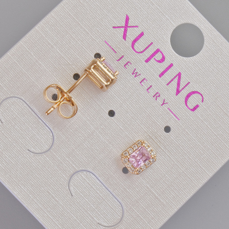 Xuping Stud Earrings with Pink Crystal and White Crystals, 6.5×5.5 mm, 18K Gold Plated