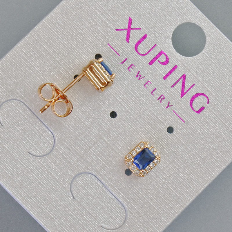 Xuping Stud Earrings with Blue Crystal and White Rhinestones, 6.5×5.5 mm, 18K Gold-Plated