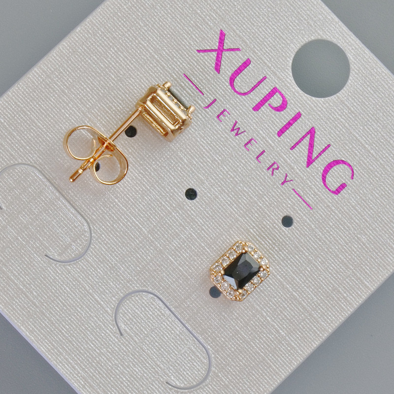 Xuping Stud Earrings with Black Crystal and White Rhinestones, 6.5×5.5 mm, 18K Gold Plated
