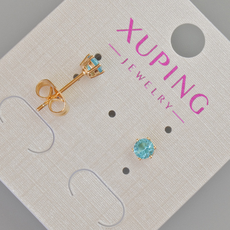 Xuping Stud Earrings with Blue Crystal, 5mm diameter ± 18K Gold Plating