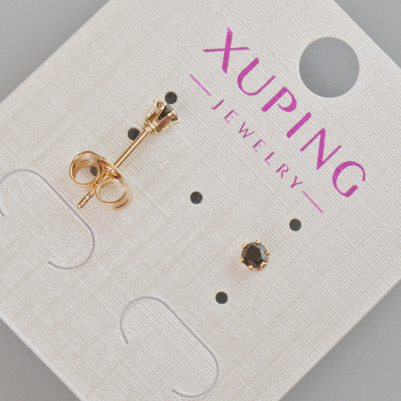 Xuping Stud Earrings with Black Crystal, 4mm ± Diameter, 18K Gold Plated