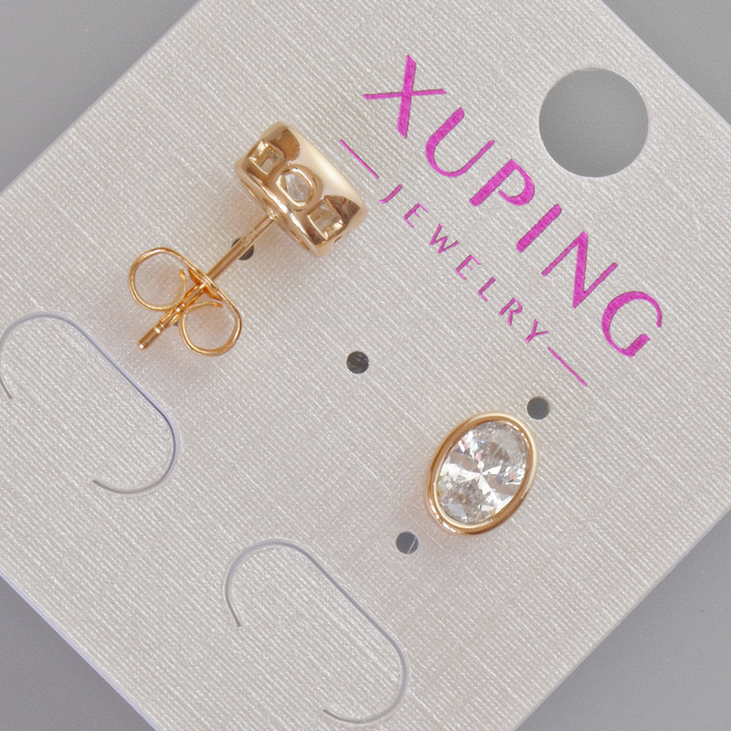 Xuping Stud Earrings with White Crystal, 8.5x6.5mm, 5mm+- 18K Gold Plating