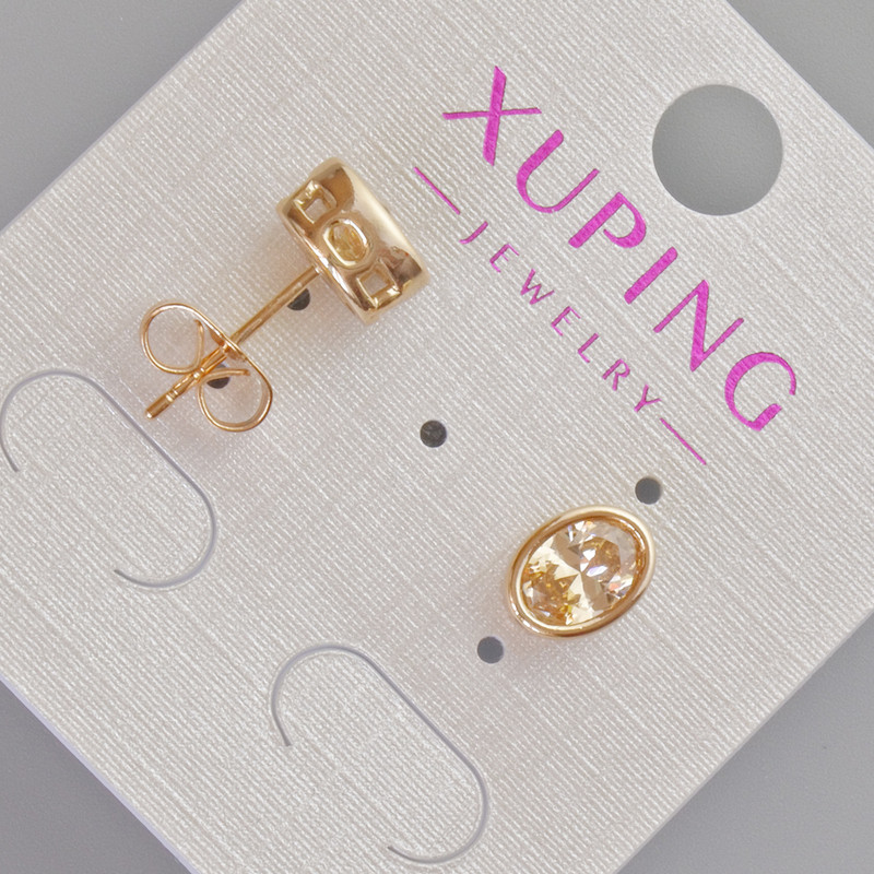 Xuping Stud Earrings with Orange Crystal, 8.5x6.5 mm, 18K Gold Plated