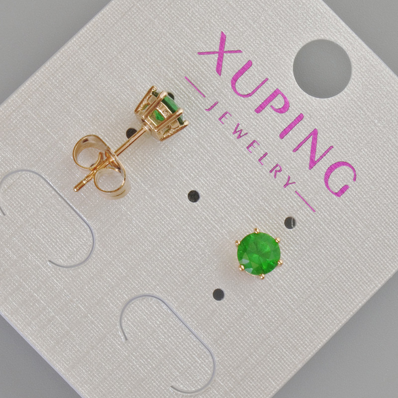 Ear Studs Xuping with Green Crystal, 6mm ± Diameter, 18K Gold-Plated