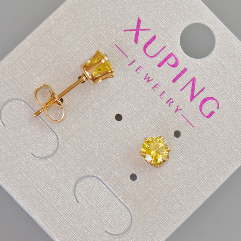 Xuping Stud Earrings with Yellow Crystal, 6mm+- 18K Gold Plated