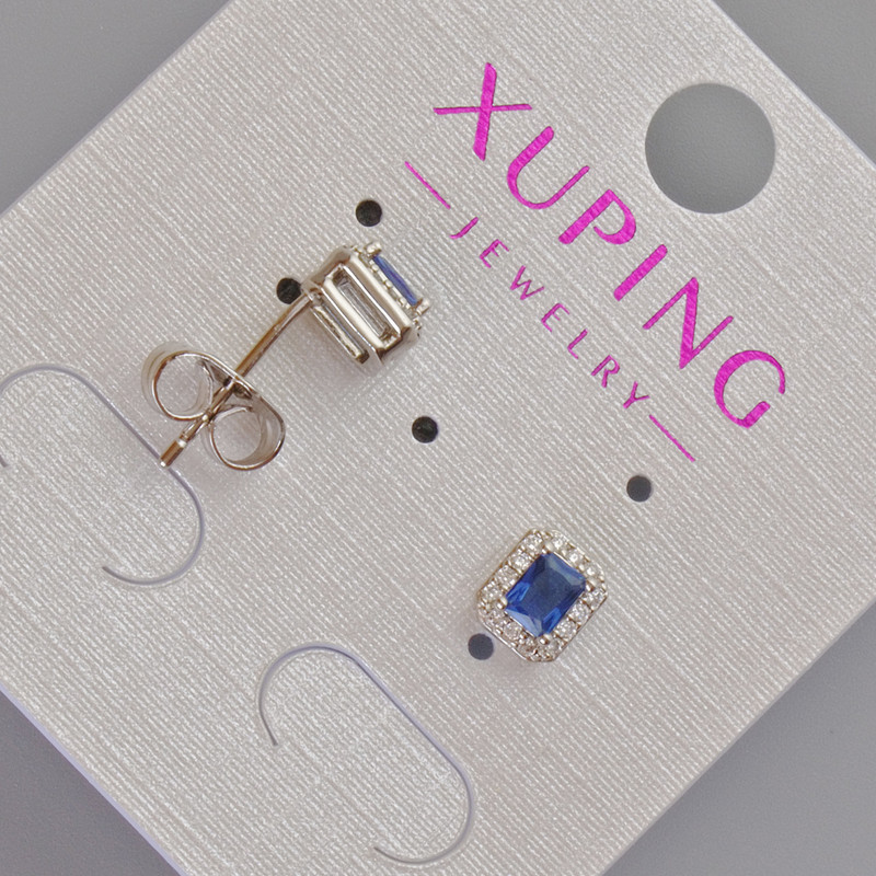 Xuping Stud Earrings with Blue Crystal and White Rhinestones, 6.5x5.5 mm ± Rhodium plating
