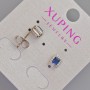 Xuping Stud Earrings with Blue Crystal and White Rhinestones, 6.5x5.5 mm ± Rhodium plating