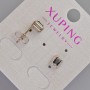 Xuping Stud Earrings with Black Crystal and White Rhinestones, 6.5 x 5.5 mm, Rhodium-plated