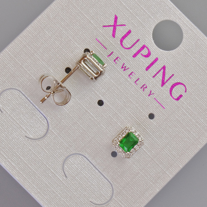 Xuping Stud Earrings with Green Crystal and White Rhinestones, 6.5x5.5x5mm+- Rhodium-plated
