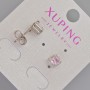 Xuping Stud Earrings with Pink Crystal and White Rhinestones, 6.5 x 5.5 mm ± 5 mm, Rhodium-plated