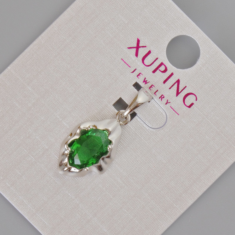 Xuping Pendant with Green Crystal, 24x11mm± Rhodium