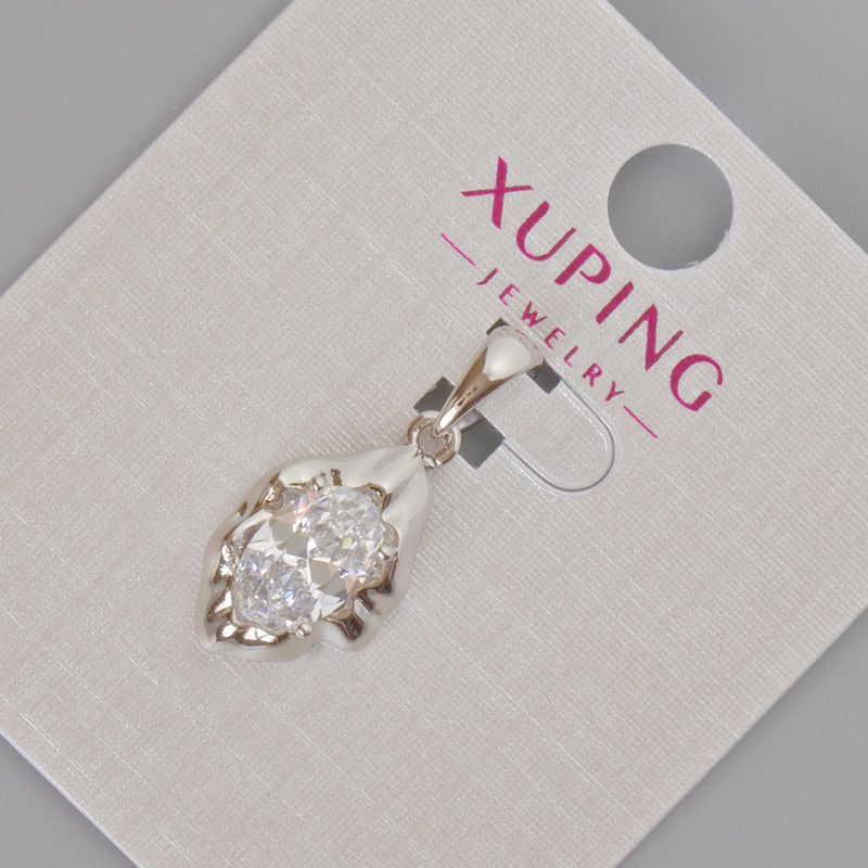 Xuping Pendant with White Crystal, 24x11mm+ Reacto Rhodium Plated