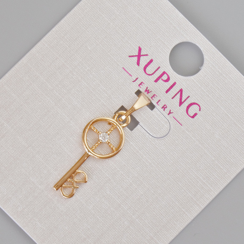 Xuping Pendant "Key" with White Rhinestones, 26x8mm diameter ± 18K Gold Plating