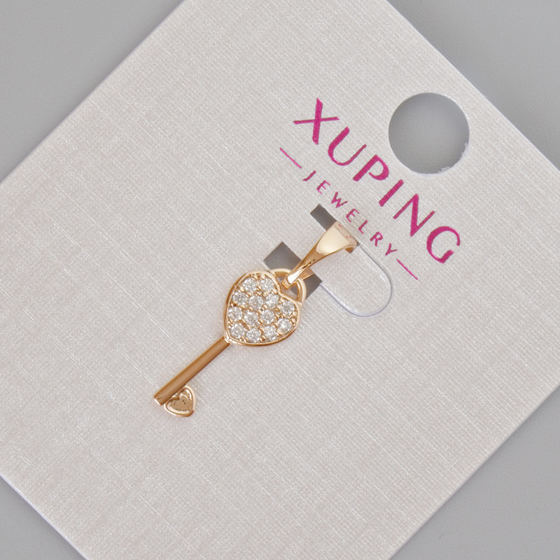 Xuping Heart Key Pendant with White Crystals, 20x7mm±, 18K Gold Plating