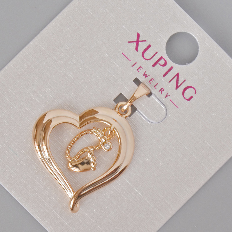 Xuping Pendant "Heart" with White Rhinestones, 29×20 mm ±, 18K Gold Plating