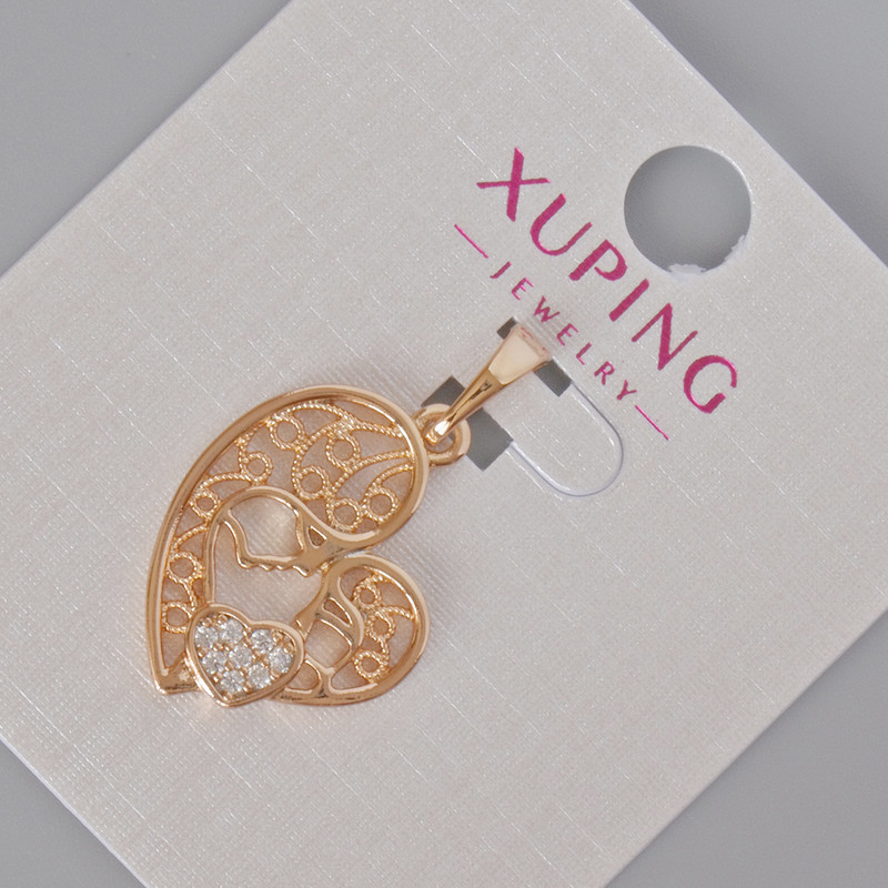 Xuping Pendant "Mother with Baby" with White Crystals, 27x17 mm ± 18K Gold Plating