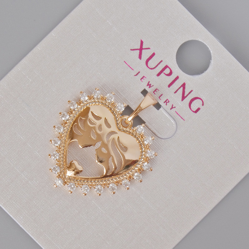 Xuping Pendant "Heart" with White Crystals, 24×21mm±, 18K Gold Plating