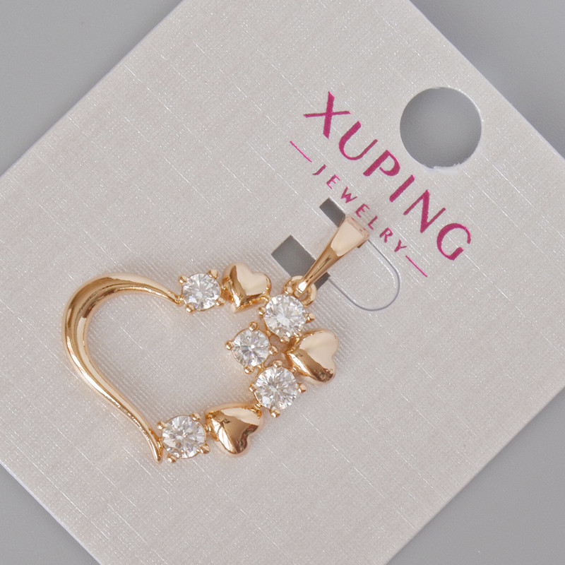 Xuping Pendant "Heart" with White Rhinestones, Ø 28x17 mm ± 18K Gold plated