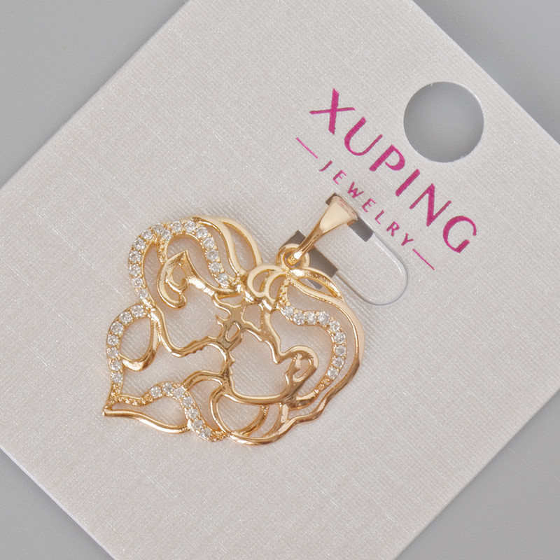 Xuping Pendant "Heart" with White Crystal Rhinestones, 27x22mm diameter ± 18K Gold Plating
