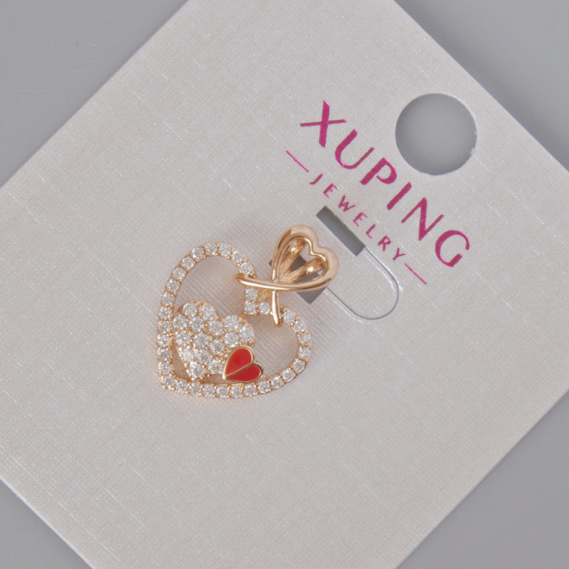 Xuping Pendant "Heart" with White Crystals and Red Enamel, diameter 18x14 mm± 18K Gold Plating