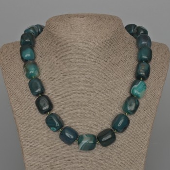 Green Agate Bead Necklace with Natural Stone, rectangular beads, diameter 16x19mm±, length 53cm±