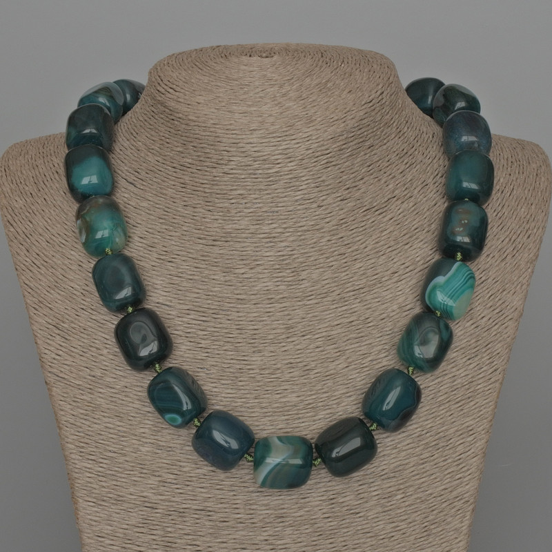 Green Agate Bead Necklace with Natural Stone, rectangular beads, diameter 16x19mm±, length 53cm±