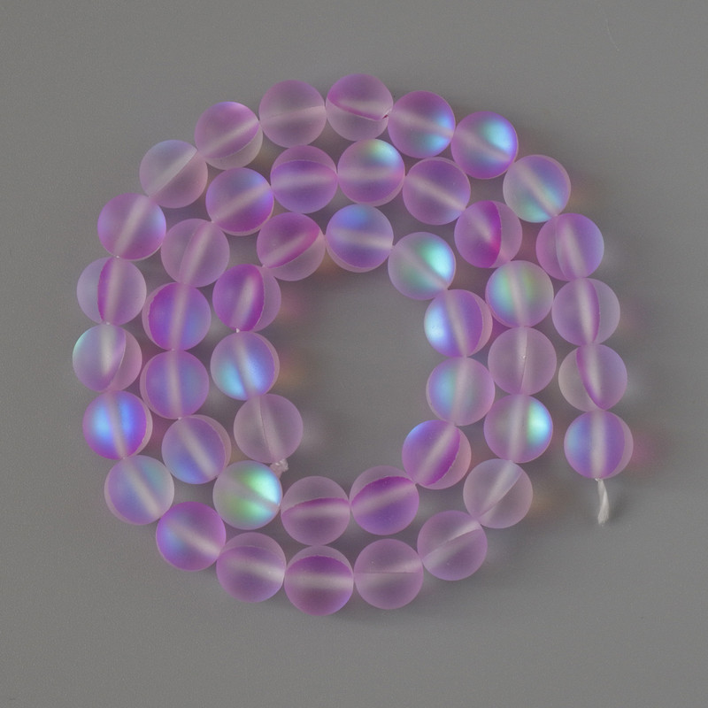 Opal Glass Beads round smooth ball lilac matte chameleon, diameter 8mm +/-, length 38cm +/- on thread