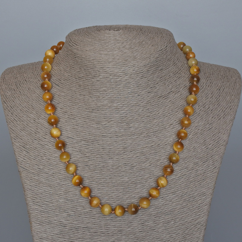 Necklace Yellow Cat's Eye Natural Stone Smooth Bead, 8.5 mm diameter, length 45 cm +/- with clasp