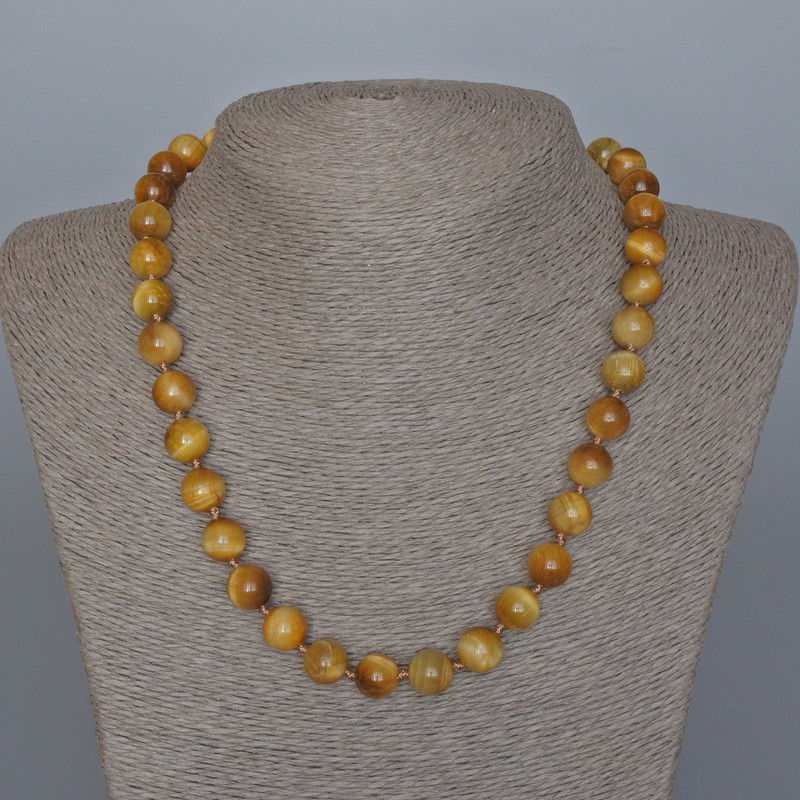 Beads Yellow Cat's Eye natural stone smooth bead, diameter 10.5mm, length 49cm