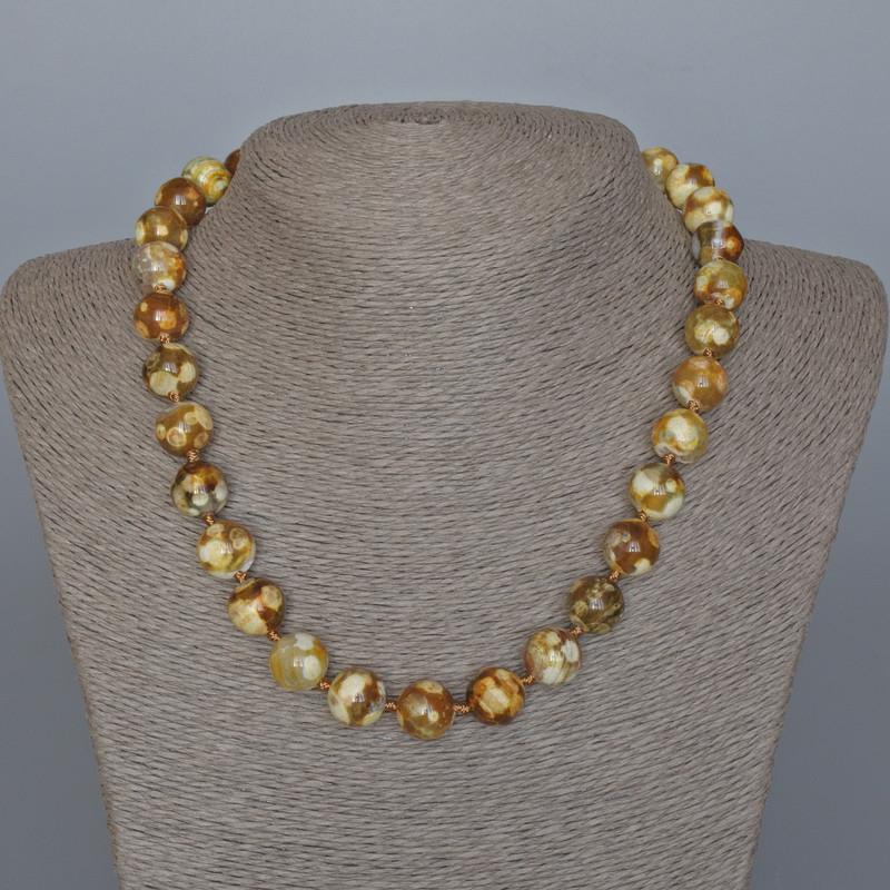Necklace Yellow Agate Smooth Round Beads, 12mm diameter+, length 47cm+