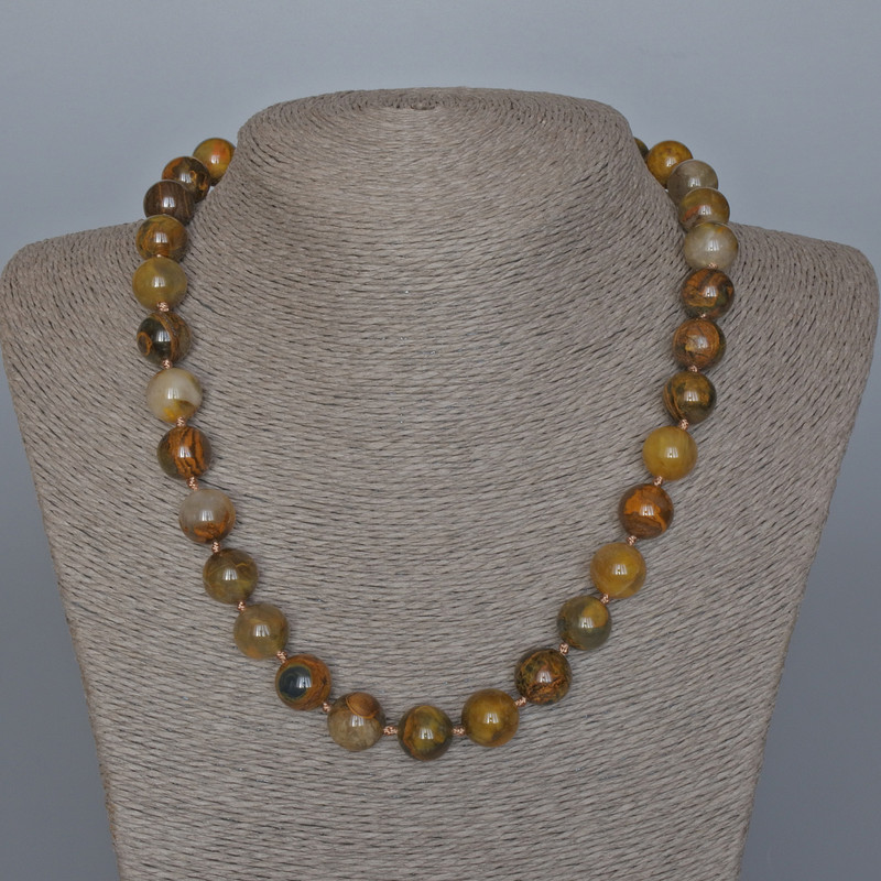 Yellow Petersite Necklace, natural stone, smooth round beads, diameter 12mm, length 48cm