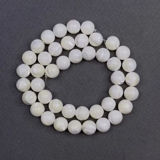 Mother-of-Pearl Beads Smooth Round 10mm diameter ±, 39cm length ± on thread
